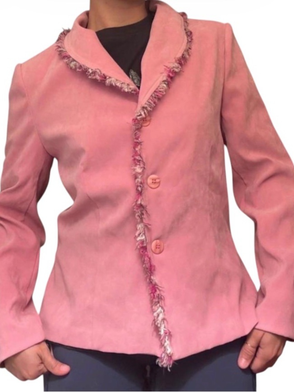 Requirements Pink Fringed Faux Suede Blazer Size 10